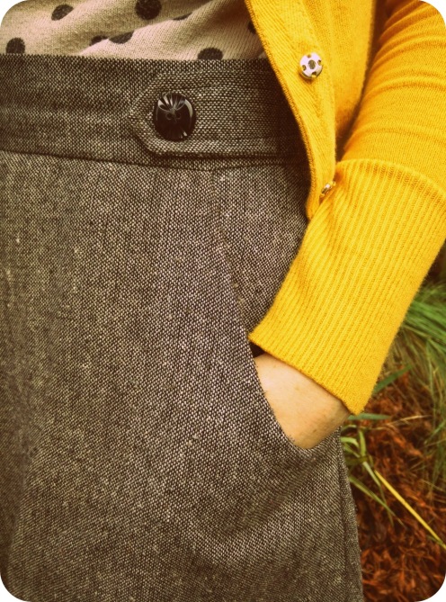 Tweed Grey Hollyburn pocket & tab closeup